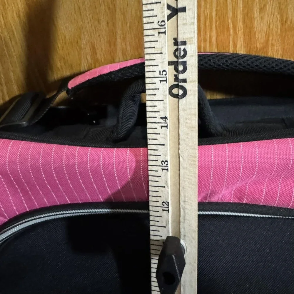 Reebok Messenger Laptop Shoulder Bag Pink Pinstripe Black Multi Pocket Travel